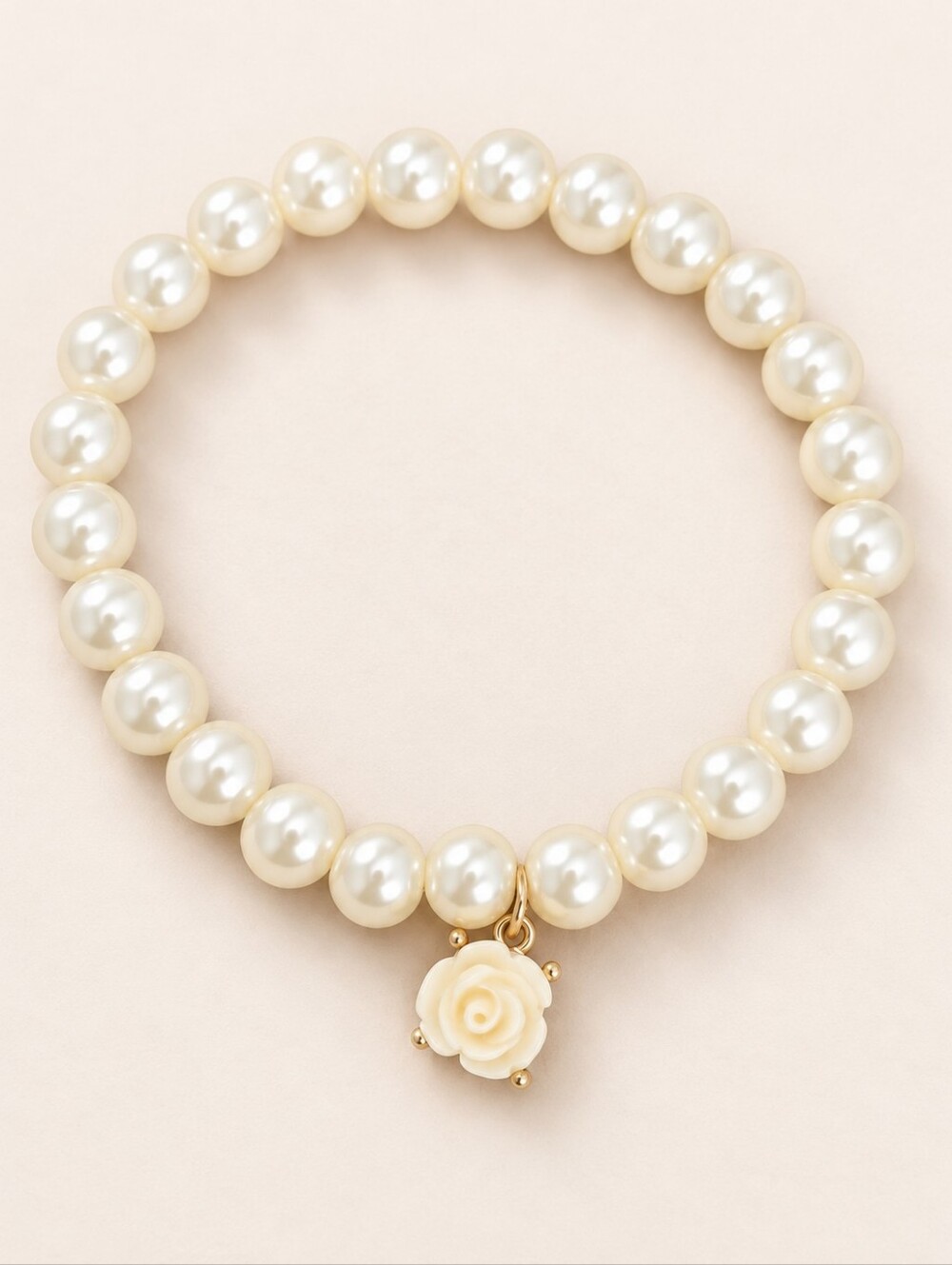 Avon Faux Pearl Stretch Bracelet Rose Charm NIB
